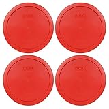 Pyrex 7402-PC 6/7 Cup Poppy Red Round Plastic Food Storage Lid - 4 Pack Made in the USA