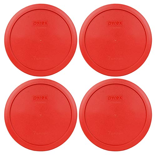 Pyrex 7402-PC 6/7 Cup Poppy Red BPA-Free Plastic Lid (4-Pack) - Made in USA