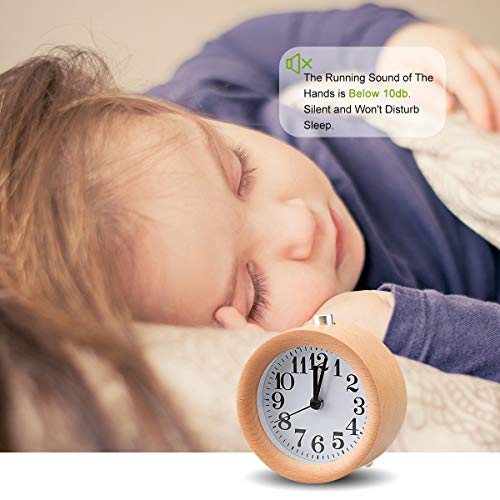 Ecvision Handmade Classic Small Round Silent Table Snooze Beech Wood Alarm Clock With Nightlight #TOP7