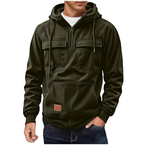 Men's Cargo Hoodies Tactical Sweatshirt Quarter Zip Cargo Pullover Hoodies Workout Gym Men Fashion Outdoor Hoodie