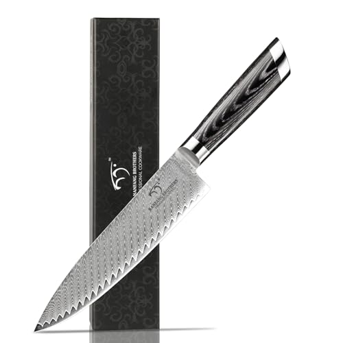 Damascus Chef Knife 8 Inch, Professional Kitchen Knife Forged with VG10 Super Steel 67 Layer Damascus, Non-slip Wood Ergonomic Handle, Razor Sharp Lightweight Kitchen Knife, NF-D3100A