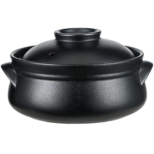 Olla de cerámica, Cacerolas pequeñas de cobre, cuenco coreano grande con tapa, barro doble asa(1L/0.9Quarts)