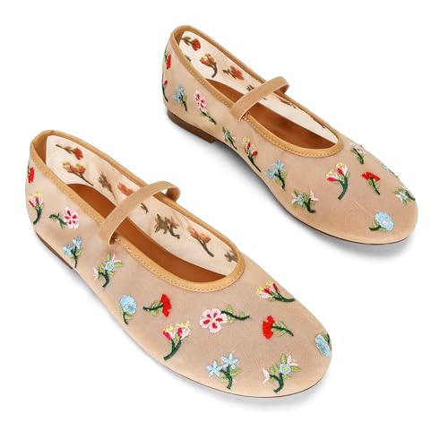 Mesh Ballet Flats for Women Embroidered Floral Mary Jane Flats Comfortable Casual Daily Dress Ballerina Shoes4