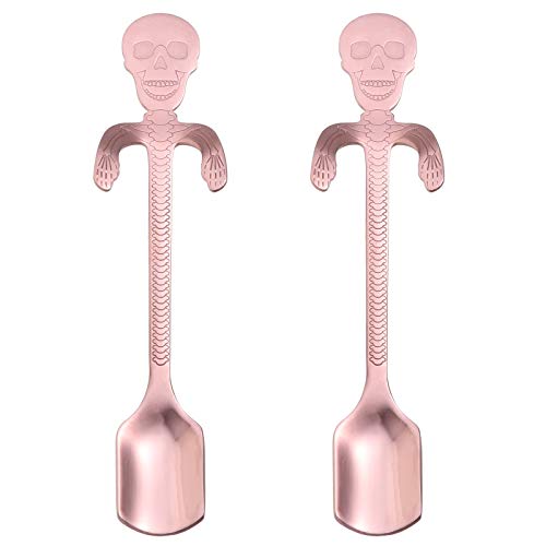 2 peças colheres de café em aço inoxidável colher de mexer crânio colher sobremesa criativa