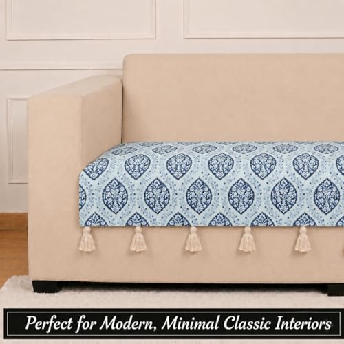 Image of STITCHNEST 'Eden Weaves Collection Series' 3 Seater Sofa Cover| Elegant Woven Fabric, Decorative Tassels, Washable & Durable for Modern Living