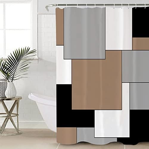 QueenKer Shower Curtain Abstract Art Brown Black Gray Splice Waterproof Fabric Shower Curtain Set with 12 Plastic Hooks, Winter Holiday Decor for Bathroom Home Hotel, 66" W x 72" L