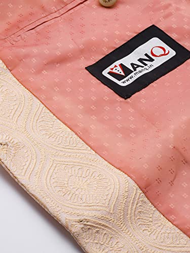 Image of MANQ Men Fawn Woven Jaquard Silk Nehru Jacket