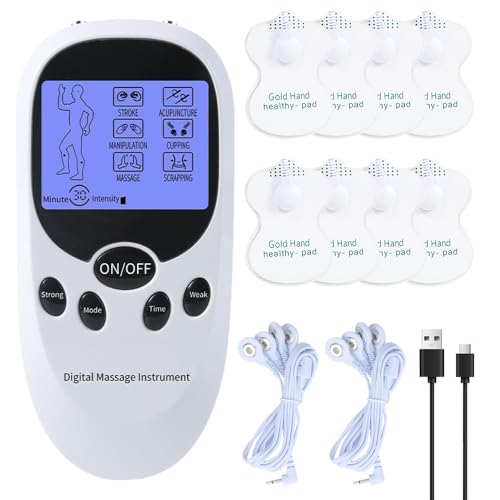 XPJBKC Electroestimulador Muscular, EMS TENS Electroestimulador de 2 canales con 6 modos, 11 Intensidades y 8 Electrodos TENS, Estimulador Muscular para Pierna, Espalda y Cuello
