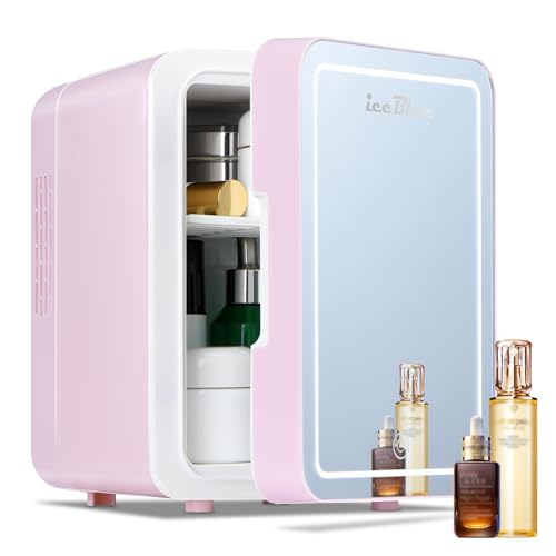 Image of Iceblue Skincare Fridge with Dimmable LED Light Mirror, 4L Compact Makeup Refrigerator for Bedroom, Car, Office & Dorm, Pink Mini Fridge for Beauty Essentials & Beverages(Pink)