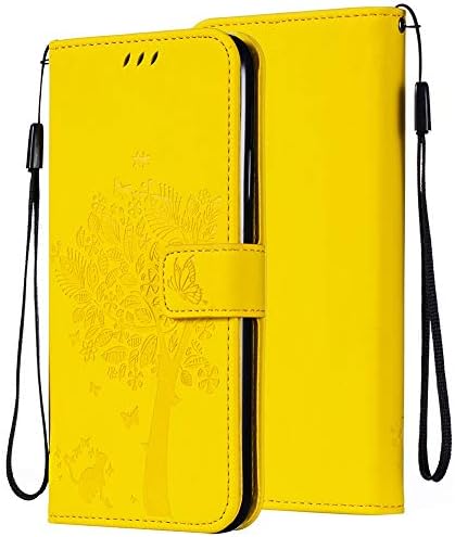 C-Super Mall-UK Case for iPhone 11, PU Leather Embossed Tree Cat Butterfly Stand Flip Magnetic Closure Wallet Cover for iPhone 11 6.1"(2019)(Mint Green)
