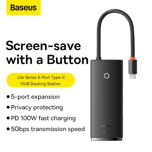 Image of Baseus Lite Series 5-in-1 Type-C Hub | HDMI 4K, 3x USB 3.0, 100W PD | Docking Station for MacBook, Windows & Type-C Laptops (Black)