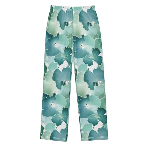 Ginkgo Biloba Green Leaf Long Pajama Pants Elastic Waist PJ Bottoms with Pockets S A1101432