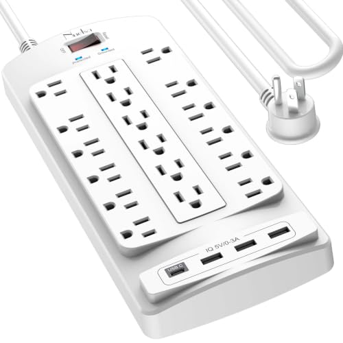 Image of 18 Outlets Surge Protector Power Strip - Nuetsa 10 Feet Flat Plug Heavy Duty Extension Cord with 18 Widely Outlets and 4 USB Ports, 2100 Joules, White, ETL Listed