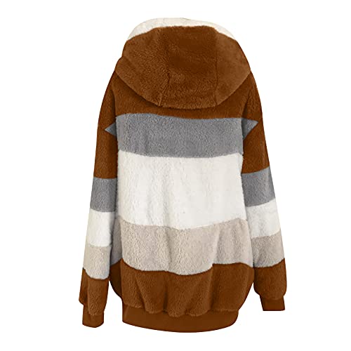 Women's Fleece Hooded Coat Loose Plus Size Zipper Winter Warm Long Sleeve Plush Hoodies Jacket Cardigan Sweaters Coffee #TOP3