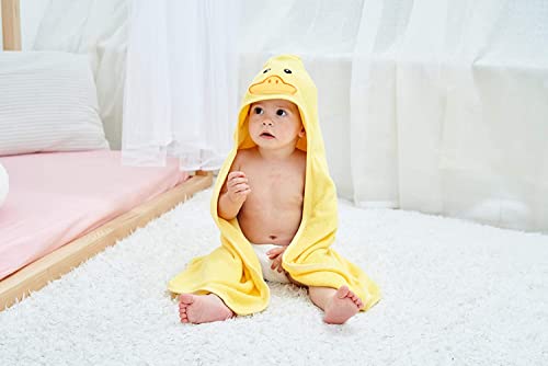 Image of HIPHOP PANDA Ultra Soft Hooded Baby Towel - 2-Layer Thick 500GSM Absorbent | Rayon Made from Bamboo, Hooded Bath Towel for Newborn, Infant, Toddler, Baby Registry - Yellow Duck, 30x40 In