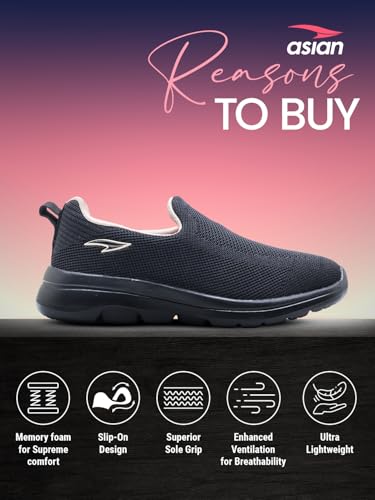 Image of ASIAN Firefly-121 Women's Walking Shoes | Lightweight Slip-On Sneakers with Arch Support, Soft Cushion Sole & Breathable Mesh | Ideal for Daily Walks, Travel & All-Day Comfort