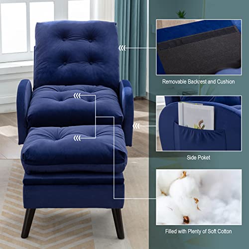 Ttgieet Accent Recliner Chair With Ottoman With Storage, Modern Velvet Armchair With Adjustable Backrest And Side Pocket, Single Sofa Chair Lounge Chair For Living Room, Bedroom, Office (Blue) #TOP5