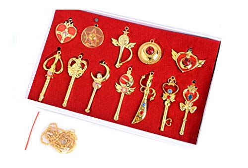 Sailor Moon Sailor Pretty Moon Guardian 12pcs Cosplay Keychain Necklace Toy,Golden,one size