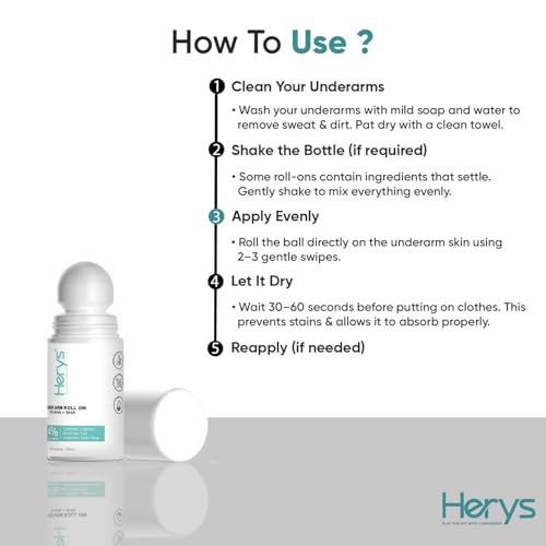Image of Herys 4% Aha Bha Underarm Roll On | with 2% Lactic Acid, 1% Mandelic Acid, 1% Salicylic Acid | Prevents Odour, Reduces Pigmentation | for Radiant Underarms, 50Ml