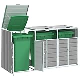 Gecheer Mülltonnenbox für 3 Tonnen Grau 216x81x115 cm Stahl, Müllbox Wetterfeste Mülltonnenbox für Campingplätze Bürokomplex Wohnanlagen4006180