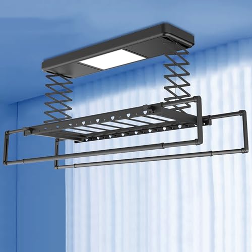 Tendedero de techo con control remoto, altura ajustable, iluminación LED de 12 W para un secado eficiente de la ropa
