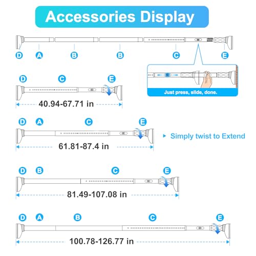 Image of White Closet Rods For Hanging Clothes,41-126 In heavy duty tension rod