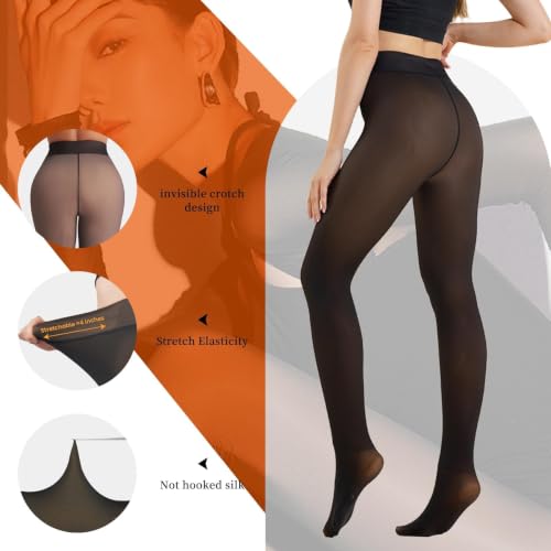 Image of X-CHENG Fleece Lined Tights Sheer Women - Winter Fake Translucent Warm Pantyhose Leggings Sheer Thick Tights for Women