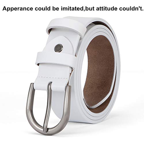 Women Leather Belt For Pants Dress Jeans White Waist Belt With Brushed Alloy Buckle (Suit Pants Size 28-34 Inches, White) #TOP2
