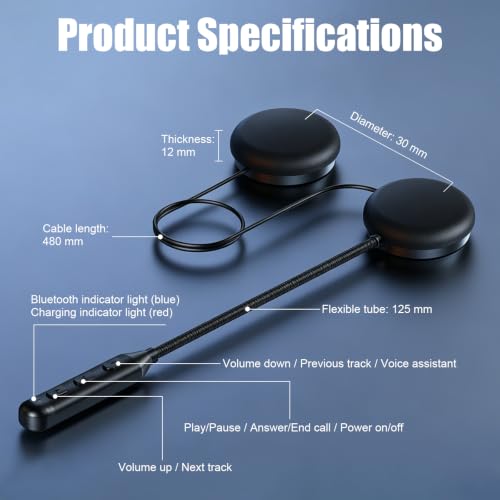 OBEST Casque de moto, kit mains libres Bluetooth 5.3 avec réduction active du bruit, haut-parleur de 30 mm, longue durée de vie de la batterie, montage facile pour tous les casques de moto – vue 7