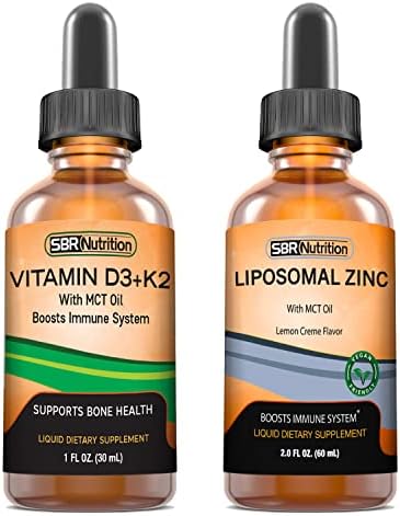 SBR Nutrition D3+K2 and Zinc Bundle Vitamin D3K2 (MK7) Liquid Drops, Peppermint, 1oz | Liposomal Zinc Liquid Drops, 2oz | for Adults & Kids | Non-GMO, Gluten Free