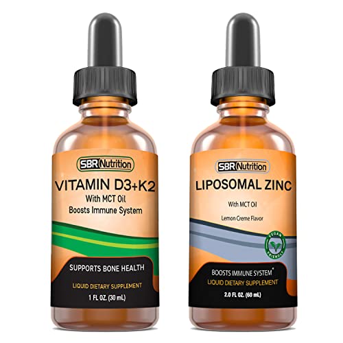 Sbr Nutrition D3+K2 And Zinc Bundle Vitamin D3K2 (Mk7) Liquid Drops, Peppermint, 1Oz | Liposomal Zinc Liquid Drops, 2Oz | For Adults & Kids | Non-Gmo, Gluten Free #TOP30