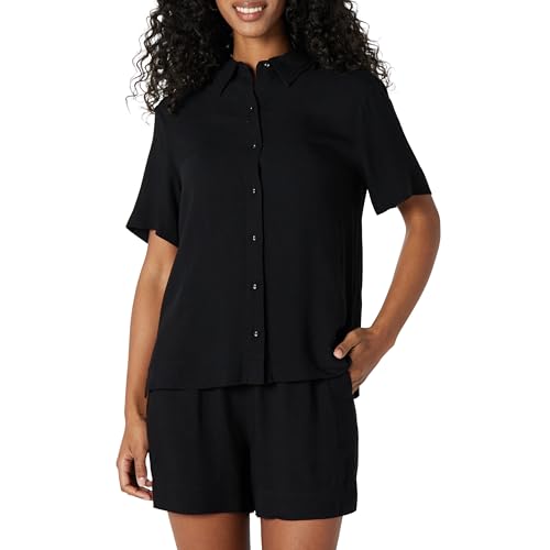 Amazon Essentials Women's Relaxed-Fit Fluid Twill Button-Down Shi...