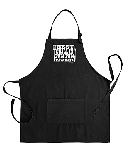 ThisWear Father's Day Gift Best Grillin' Paw Paw Ever Funny Apron for Kitchen BBQ Barbecue Cooking Grilling Bacon Two Pocket Apron for Grandpa or Dad Black