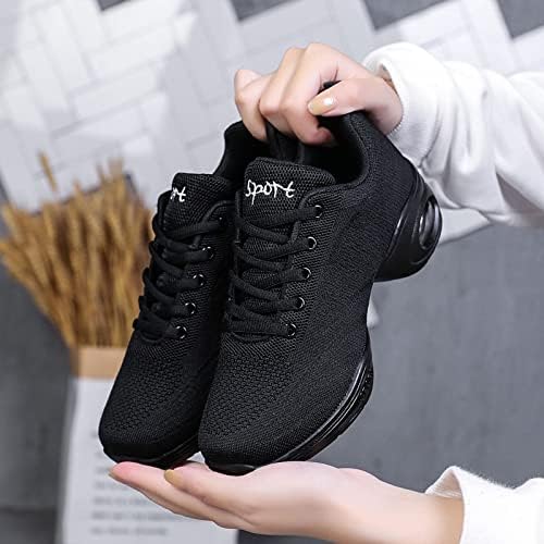 Dansschoenen voor dames, veterschoenen, mesh, luchtkussen, dansen, training, danssneakers, geweven sneakers, jazzdance schoenen, dansschoenen, zwart (2), 36 EU