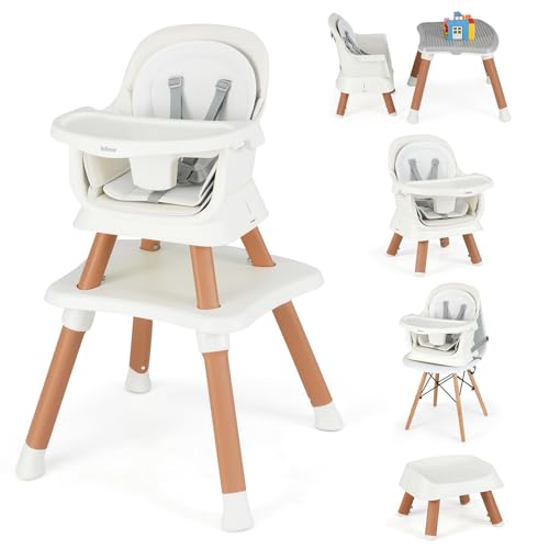 Image of INFANS 8 in 1 Baby High Chair, Convertible Highchair for Babies and Toddlers, Infant Dining Booster Seat, Building Block Table, Kids Stool Table Chair Set with Removable Tray