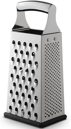 Spring Chef Box Grater, Stainless Steel with 4 Sides, Best for Parmesan Cheese, Vegetables, Ginger, Large Size