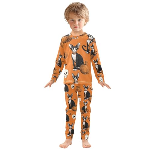 Fustylead Halloween Cornish Rex and Skull Pumpkin Cotton Pajamas, Snug Fit Long Sleeve Soft Sleepwear Pjs3