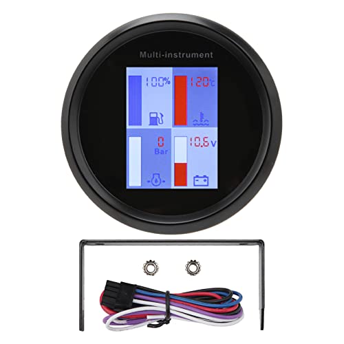 CHHELIHL para medidor digital multifunción, para embarcaciones, bisel de acero inoxidable, IP67 resistente al agua, retroiluminación LED, amplio voltaje 9-32 V, montaje con (Esfera negra Cubierta