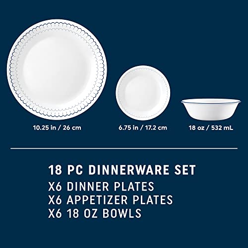 image for Corelle 18-Piece Dinnerware Set Service for 6, Lightweight Round Plate