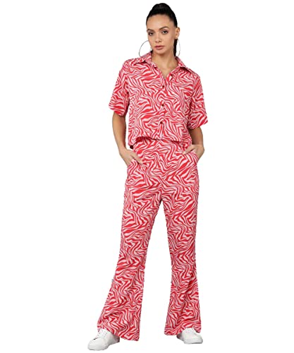 Serein Fashfun Women’s Co-ord Set (Red Animal Printed Crepe Crop Shirt & Elasticated Waist Pant Set) For Rs. 532 @ 73% off