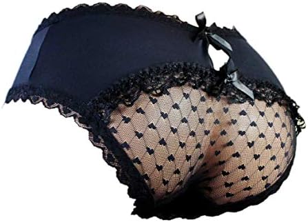 sissy pouch panties men's lace bikini briefs underwear sexy for men -L Black