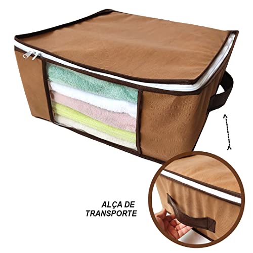 kit 2 Caixa organizadora multiuso de guarda roupa flexível 45x45x20cm bege Organizalux