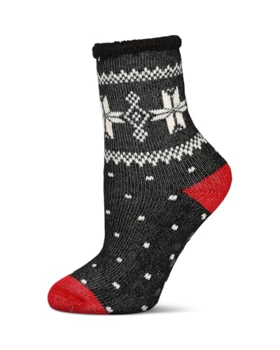 MeMoi Women's Bordered Snowflake Cozy Warm Thermal Crew Socks