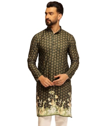 Image of SOJANYA (Since 1958 Men's Cotton Daman Print Long Kurta|Traditional Outfit for Navratri & Garba Nights