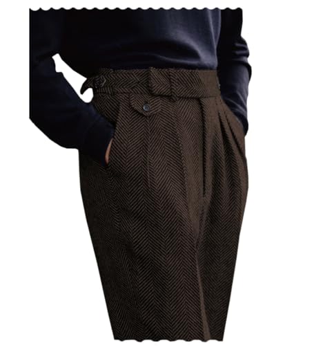 Men's Pants Herringbone Tweed Regular Fit Dress Trousers Casual Bussiness Wedding Prom
