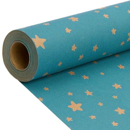 Rollo de papel de regalo de 15 x 43 cm, papel kraft reciclado para cumpleaños, bodas, decoración de fiestas de Navidad (azul)