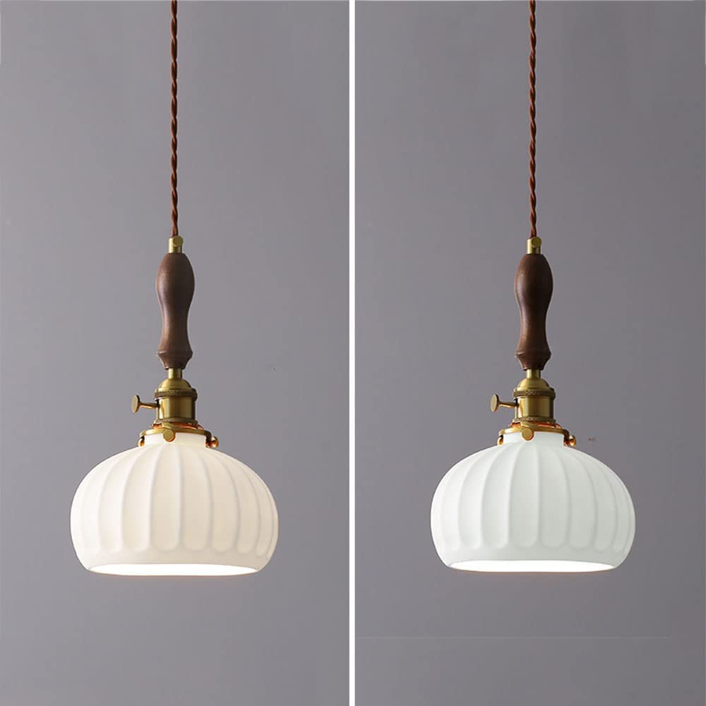 Japońska retro dynia kształt dyni mosiężna lampa wisząca biała ceramiczna lampa wisząca do baru salonu sypialni stolik nocny ciekawy