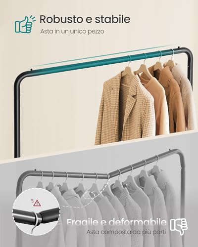 SONGMICS Stand Appendiabiti con Ruote, Attaccapanni, 2 Ruote con Freno, Camera da Letto, Portata fino a 50 kg, 38 x 110 x 141,5 cm, Nero Inchiostro HSR016BH01 - Immagine 2