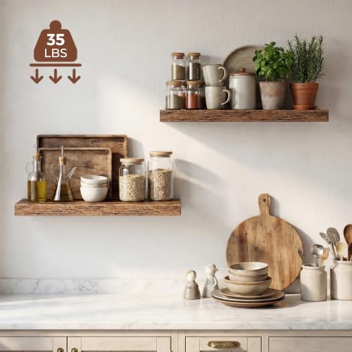 Image of Dreamland 24 Inches Floating Shelves for Wall,9.3 inch Deep Long Floating Shelves Set of 2,Large Display & Storage Shelf,Wall Shelf for Bathroom Bedroom Living Room Kitchen Office,Rustic Brown