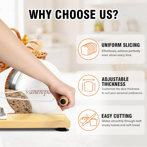 Image of vanerepok Manual Bread Slicer for Homemade Sourdough Adjustable Thickness | Hand Crank Bread Cutter with Scale & Stable Suction Cups & Wood Base for Even Slicing Perfect Baking Gift for Home Bakers